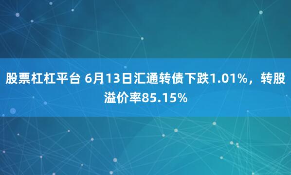 股票杠杠平台 6月13日汇通转债下跌1.01%，转股溢价率85.15%