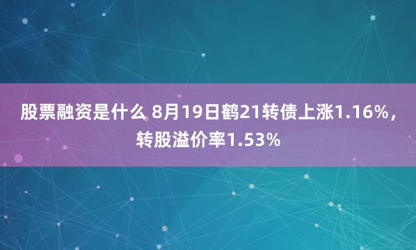 股票融资是什么 8月19日鹤21转债上涨1.16%，转股溢价率1.53%