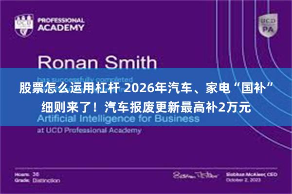 股票怎么运用杠杆 2026年汽车、家电“国补”细则来了！汽车报废更新最高补2万元